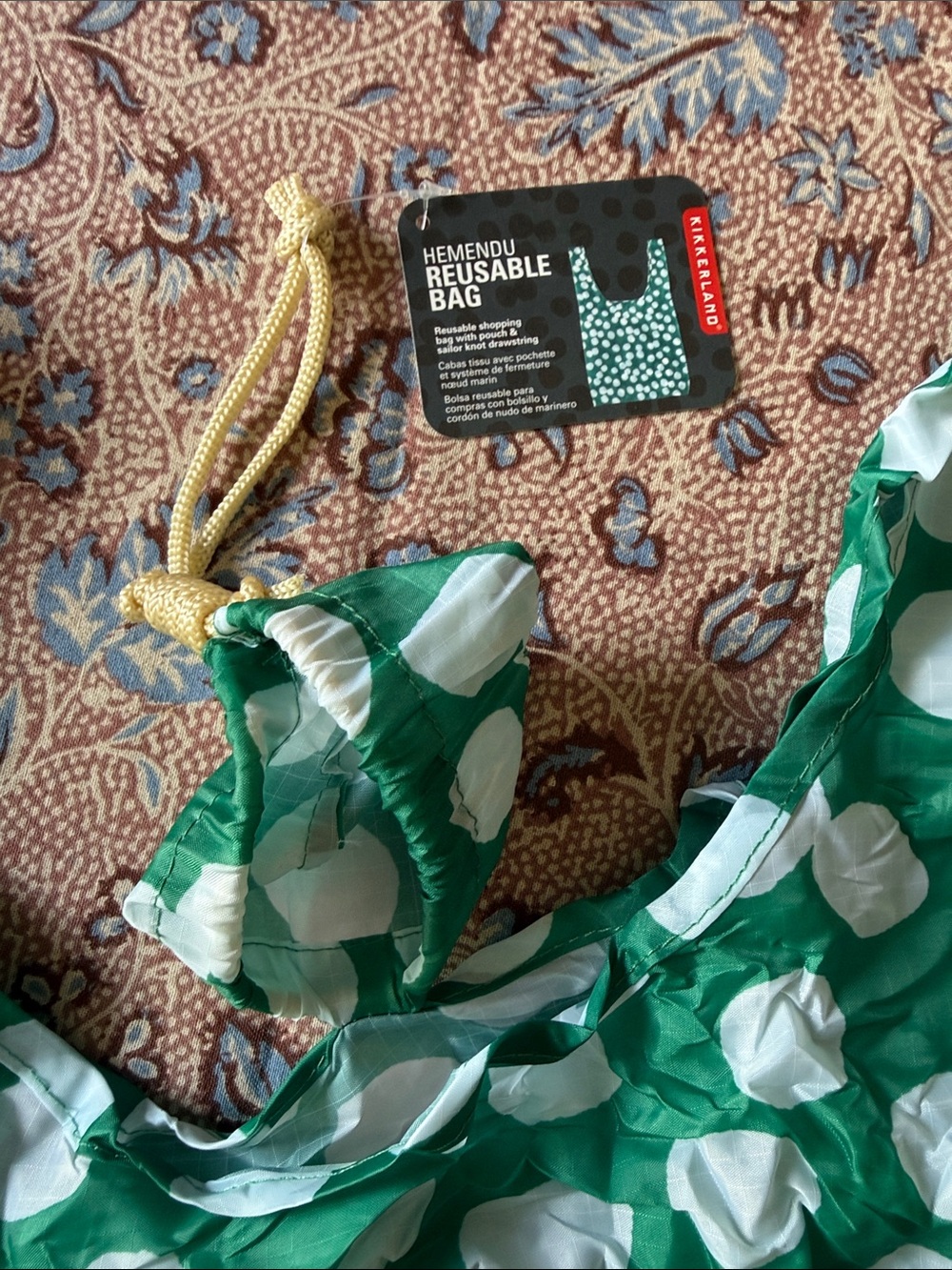 🆕 Kikkerland Lotta Jansdotter Reusable Tote/Shopping Bag lucky green polka dots - Picture 2 of 5